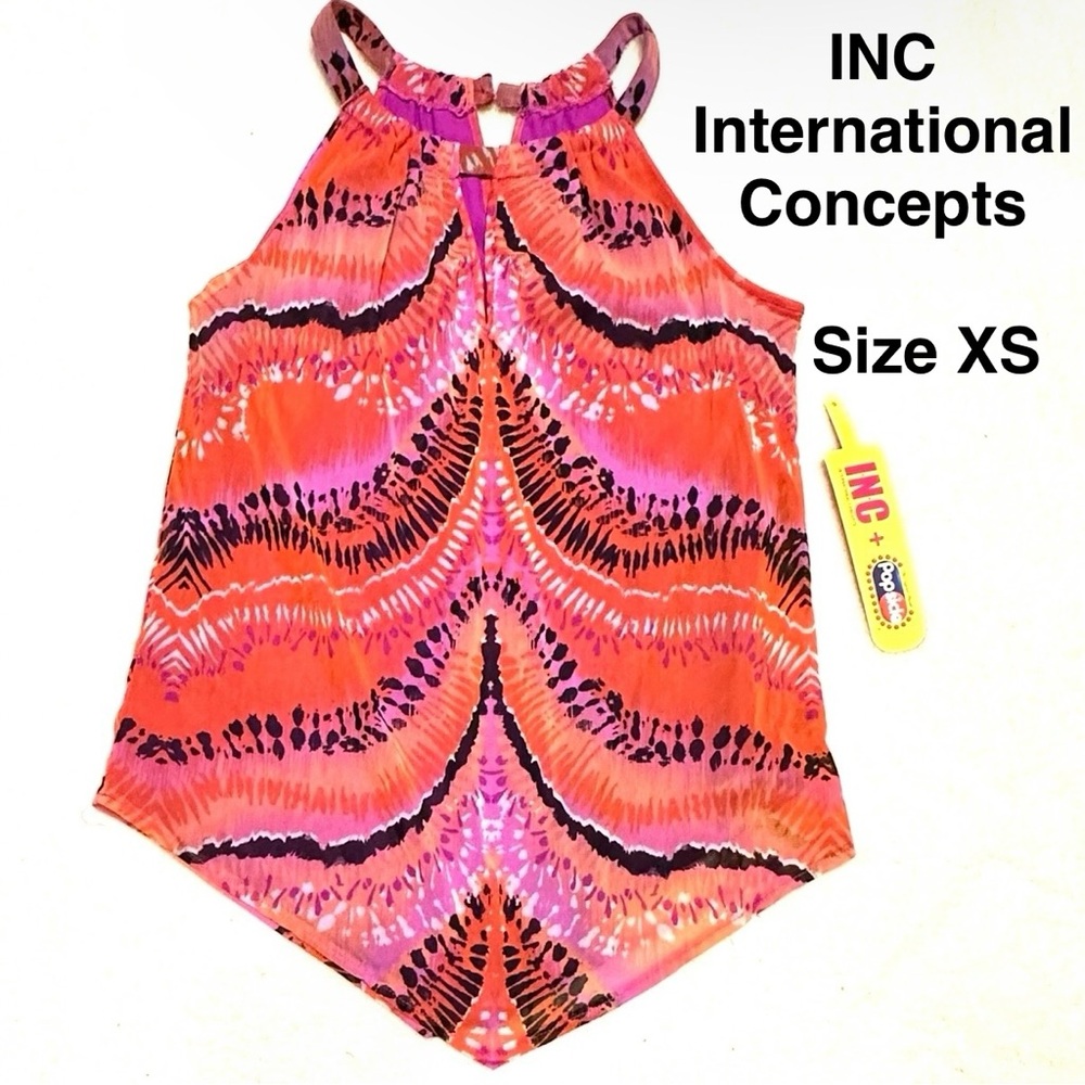 Vibrant Coral Magenta Black Halter Rayon Tank Top Spring Summer